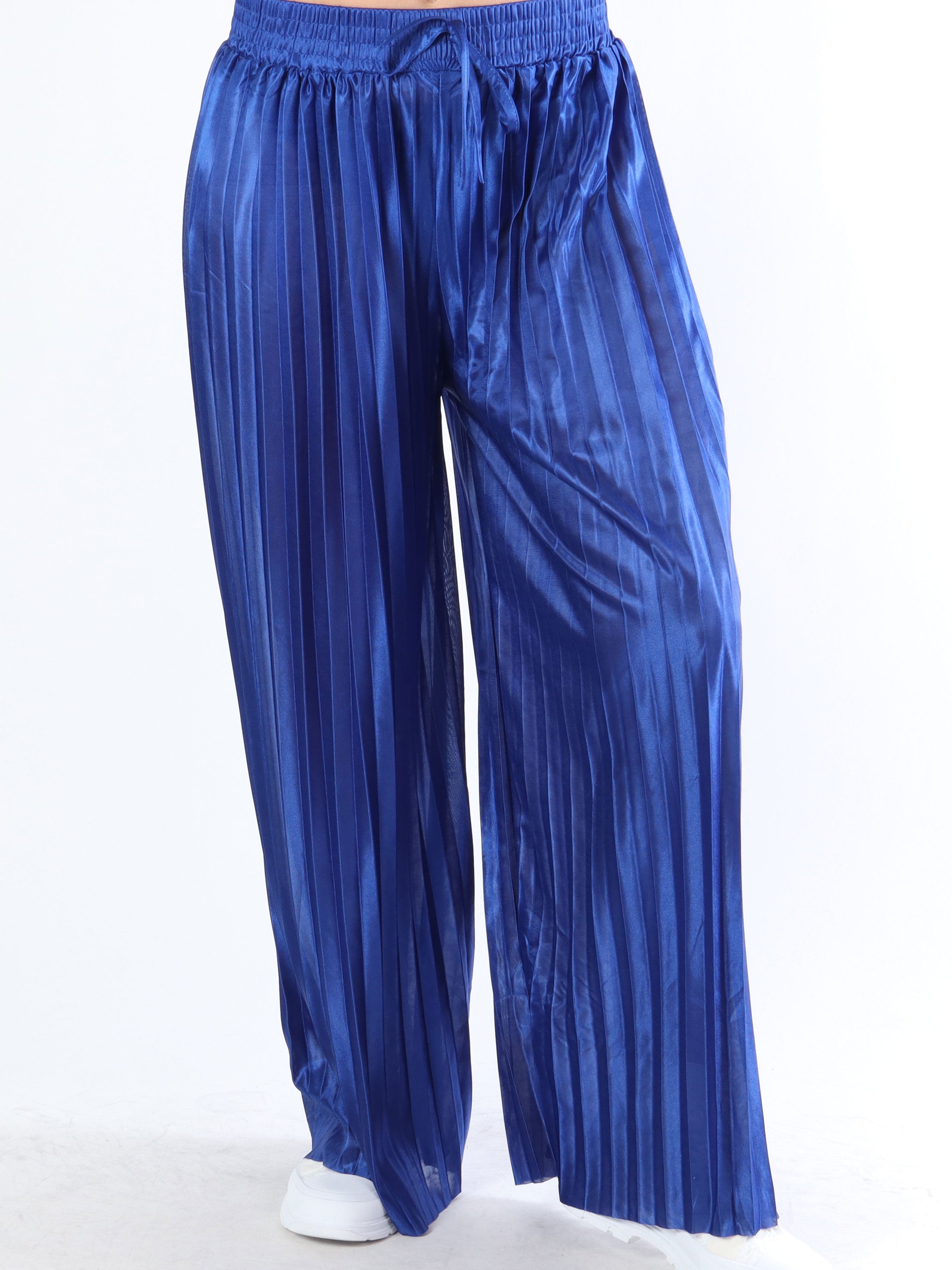 Callie - Enkla plisserade byxor i glänsande tyg